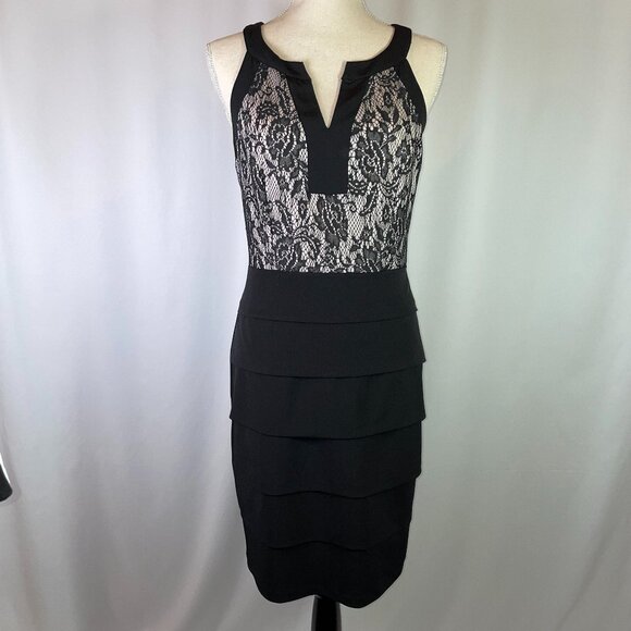 Enfocus Studio Dresses & Skirts - En Focus Studio Bodycon Dress Black Bandage Style Lace Overlay Mini Size 8